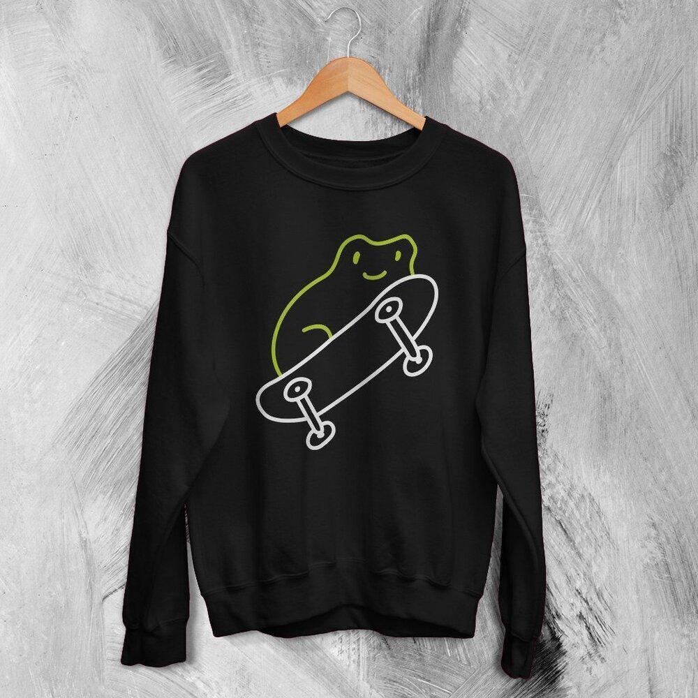 Frog Green Skateboard Animal Lover Retro Streetwear Graphic Cute Cozy 05